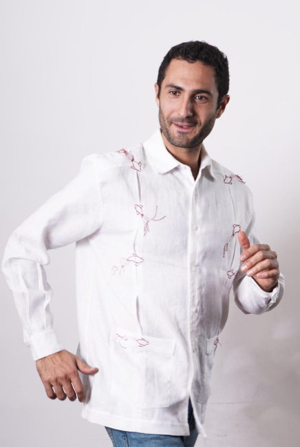 GUAYABERA BORDADA DE PECES, DE LINO - GUAYABERA BORDADA DE PECES, DE LINO