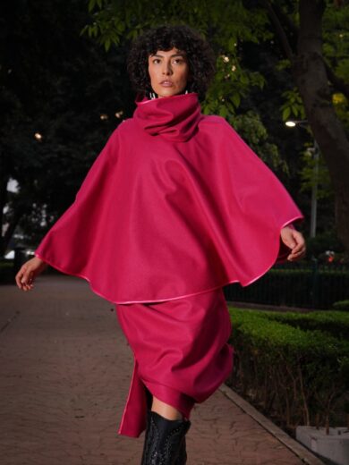 Falda torcida  lana Rosa