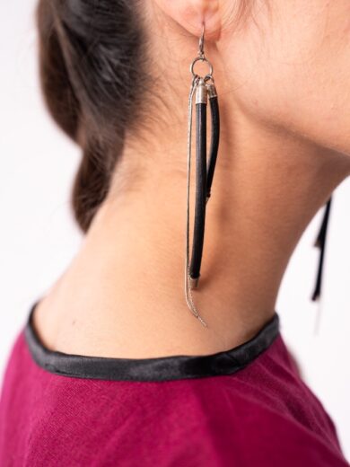 Silver black thin long earrings
