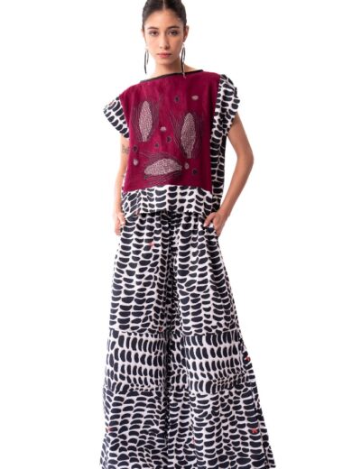 Blusa bordada maiz vino