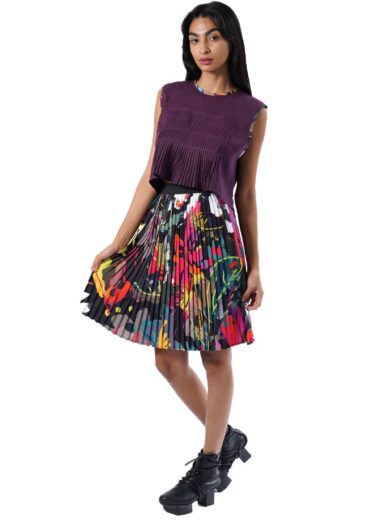 Falda plisada corta flores