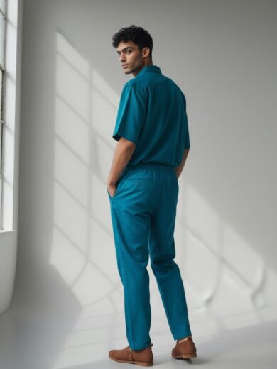 Pantalon jareta azul petroleo