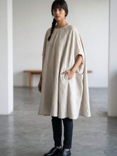 Vestido circulo alforzado beige