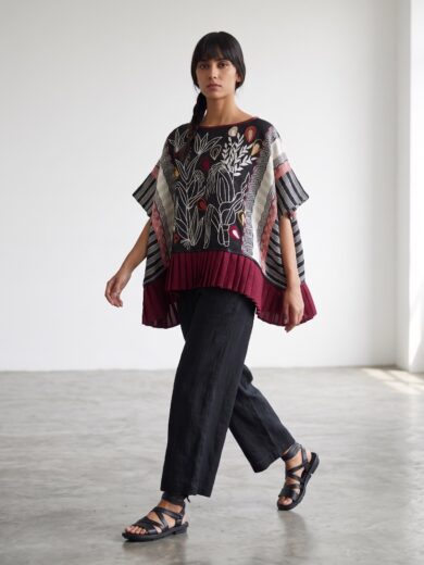 Vestido cuadro bordado maiz negro con vino
