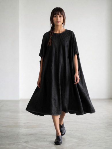 Vestido circulo alforzado negro