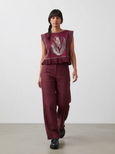 Blusa bordada maiz vino