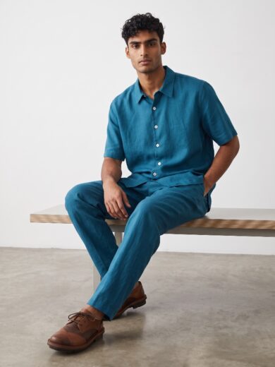 Camisa manga corta azul petroleo